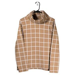 J. Crew Womens Sweater Beige White Check Plaid Turtleneck Knit Top Blouse Size M